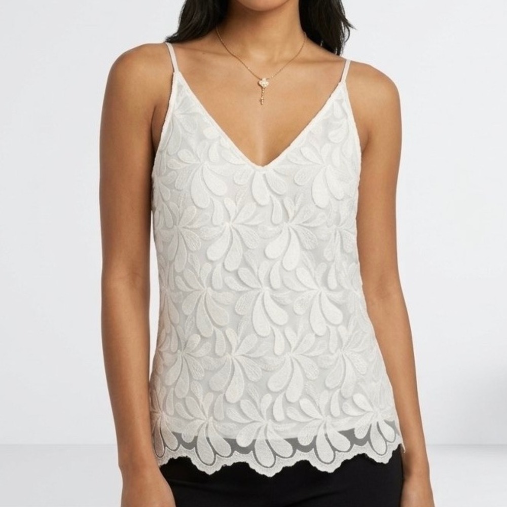 Trina Turk Womens XS White Floral Embroidered Camisole Tank Top  Bridal Romantic